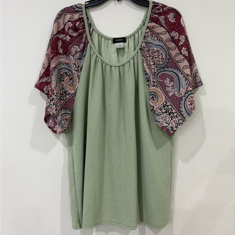 Espresso Green and Burgundy Paisley Blouse
